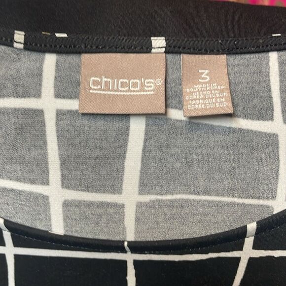 Chicos Black and White Side Tie Scoop Short Sleeve Blouse Top, size 3 - Picture 3 of 5